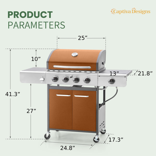 Patio Propane Grill BBQ with 4 x 8000 BTU Burners and 10,000 Side Burner-Captiva Designs