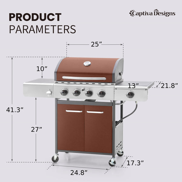 Patio Propane Grill BBQ with 4 x 8000 BTU Burners and 10,000 Side Burner-Captiva Designs