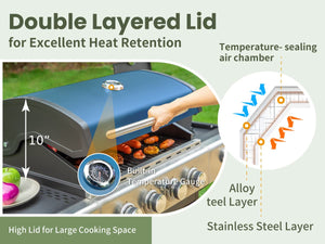 Patio Propane Grill BBQ with 4 x 8000 BTU Burners and 10,000 Side Burner-Captiva Designs