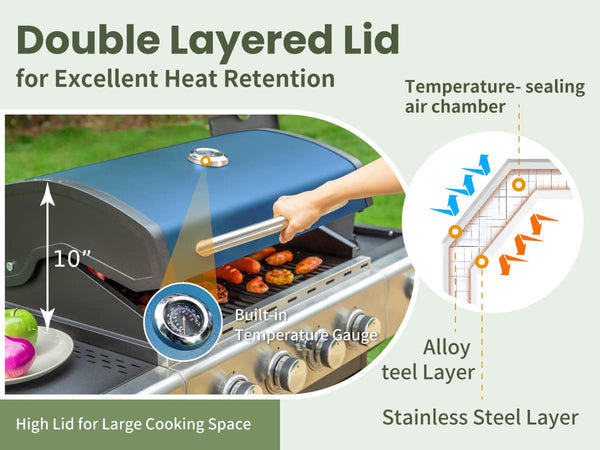 Patio Propane Grill BBQ with 4 x 8000 BTU Burners and 10,000 Side Burner-Captiva Designs