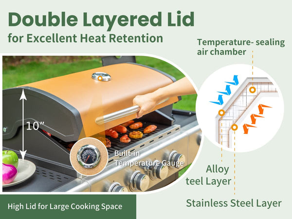 Patio Propane Grill BBQ with 4 x 8000 BTU Burners and 10,000 Side Burner-Captiva Designs