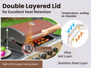 Patio Propane Grill BBQ with 4 x 8000 BTU Burners and 10,000 Side Burner-Captiva Designs