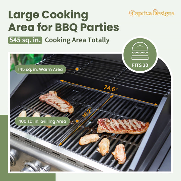 Patio Propane Grill BBQ with 4 x 8000 BTU Burners and 10,000 Side Burner-Captiva Designs