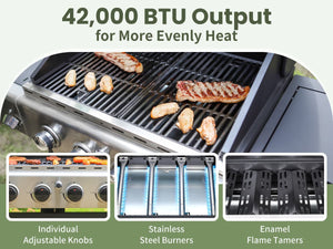 Patio Propane Grill BBQ with 4 x 8000 BTU Burners and 10,000 Side Burner-Captiva Designs