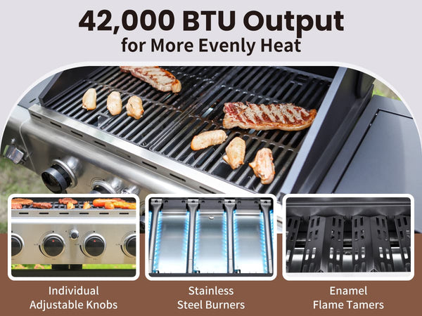 Patio Propane Grill BBQ with 4 x 8000 BTU Burners and 10,000 Side Burner-Captiva Designs