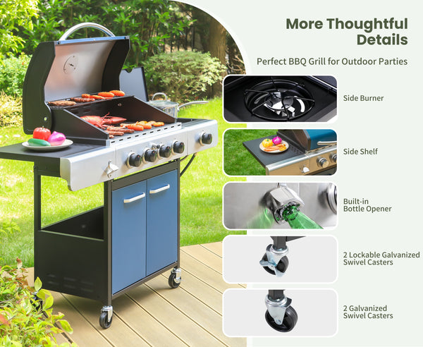 Patio Propane Grill BBQ with 4 x 8000 BTU Burners and 10,000 Side Burner-Captiva Designs