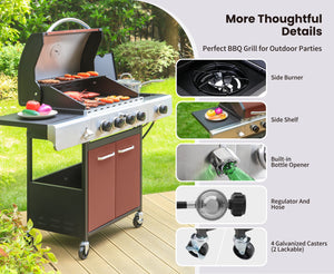 Patio Propane Grill BBQ with 4 x 8000 BTU Burners and 10,000 Side Burner-Captiva Designs