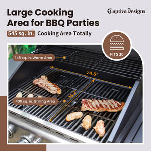 Patio Propane Grill BBQ with 4 x 8000 BTU Burners and 10,000 Side Burner-Captiva Designs