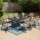 Mirage 9-Pcs Patio Dining Set with Stylish Rattan Rope Chairs & Long Table for 8