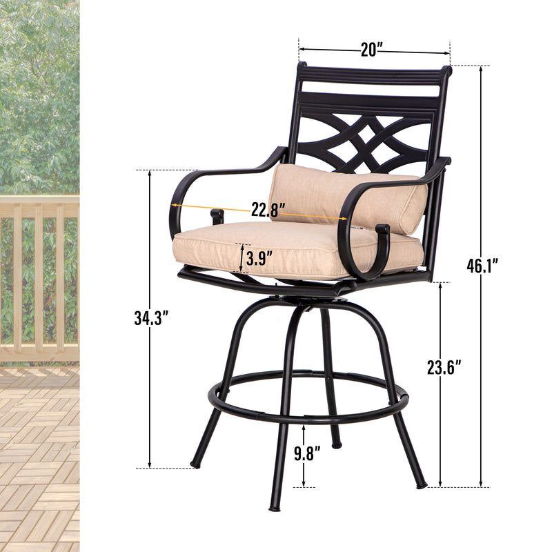 PHI VILLA Outdoor Steel Swivel Cushioned Bar Stools With Pillows