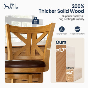 360° Swivel Farmhouse Wood Bar Stools with Patented K-Shaped Back