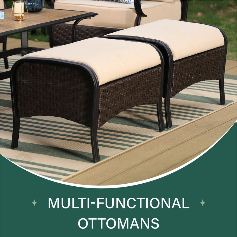 Phi Villa 13-Person Outdoor Patio Furniture Combination Set With Rattan Sofa Set, Dining Set, and Square Umbrella