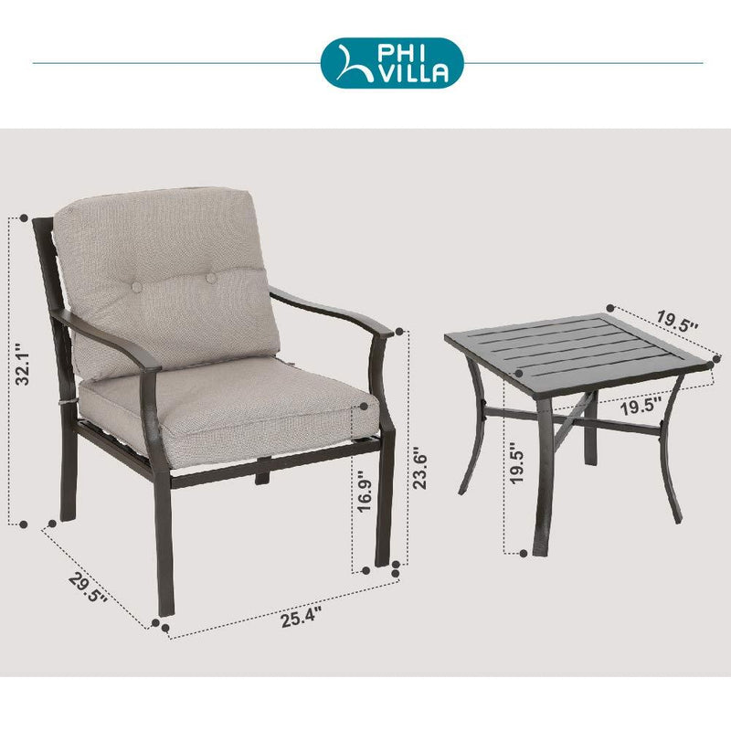 PHI VILLA 18-Piece Set with 6-Seat Dining Set and 7-Seat Steel Conversation Sofa Set and 3-Piece Padded Conversation Set