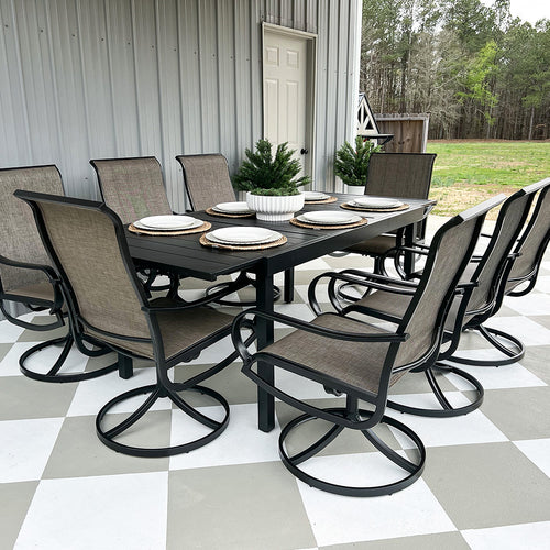 9 piece tdc sling patio set with umbrella 7/9-Piece Patio Dining Set with Extendable Table for Garden, Backyard PHI VILLA