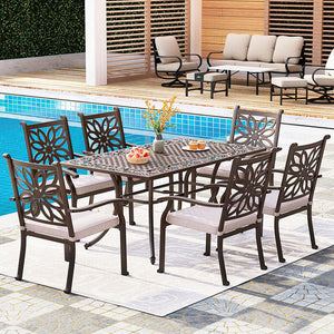 7-Pcs Patio Dining Set of Cast Aluminum Chairs and Rectangle Table-Phi Villa