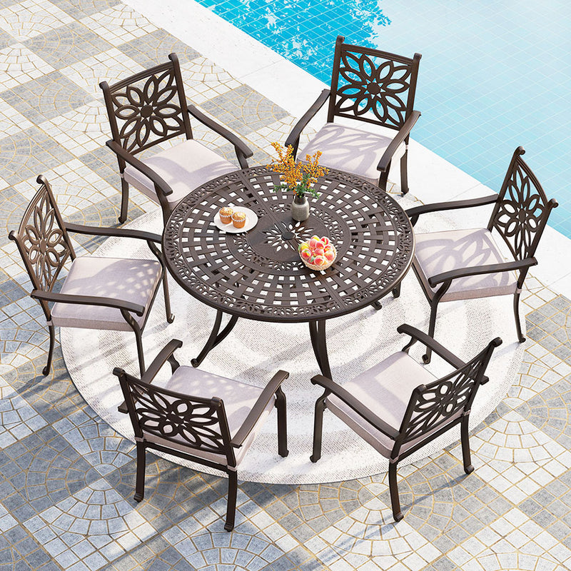 7-Pcs Patio Dining Set of Cast Aluminum Chairs and Round Table-Phi Villa