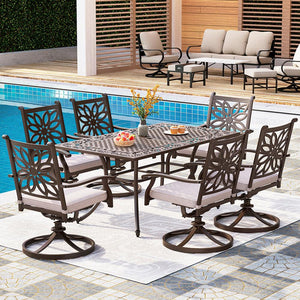 7-Pcs Patio Dining Set of Cast Aluminum Chairs and Rectangle Table-Phi Villa
