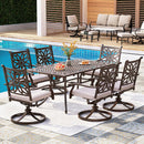 7-Pcs Patio Dining Set of Cast Aluminum Chairs and Rectangle Table-Phi Villa