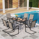 PHI VILLA 7-Piece Outdoor Dining Set 6 C-Spring Textilene Chairs & Steel Panel Table
