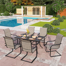 PHI VILLA 7-Piece Outdoor Dining Set 6 C-Spring Textilene Chairs & Steel Panel Table