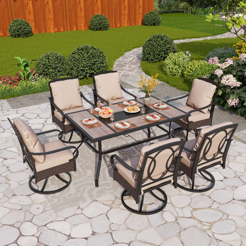 7-Piece Outdoor Dining Set With Rattan Swivel Chairs for Backyard PHI VILLA