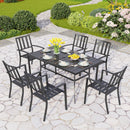 PHI VILLA 7-Piece Patio Outdoor Dining Set With Steel Panel Table and 6 Stackable Chairs