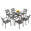 PHI VILLA 7-Piece Patio Outdoor Dining Set With Steel Panel Table and 6 Stackable Chairs