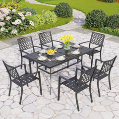 PHI VILLA 7-Piece Patio Outdoor Dining Set With Steel Panel Table and 6 Stackable Chairs