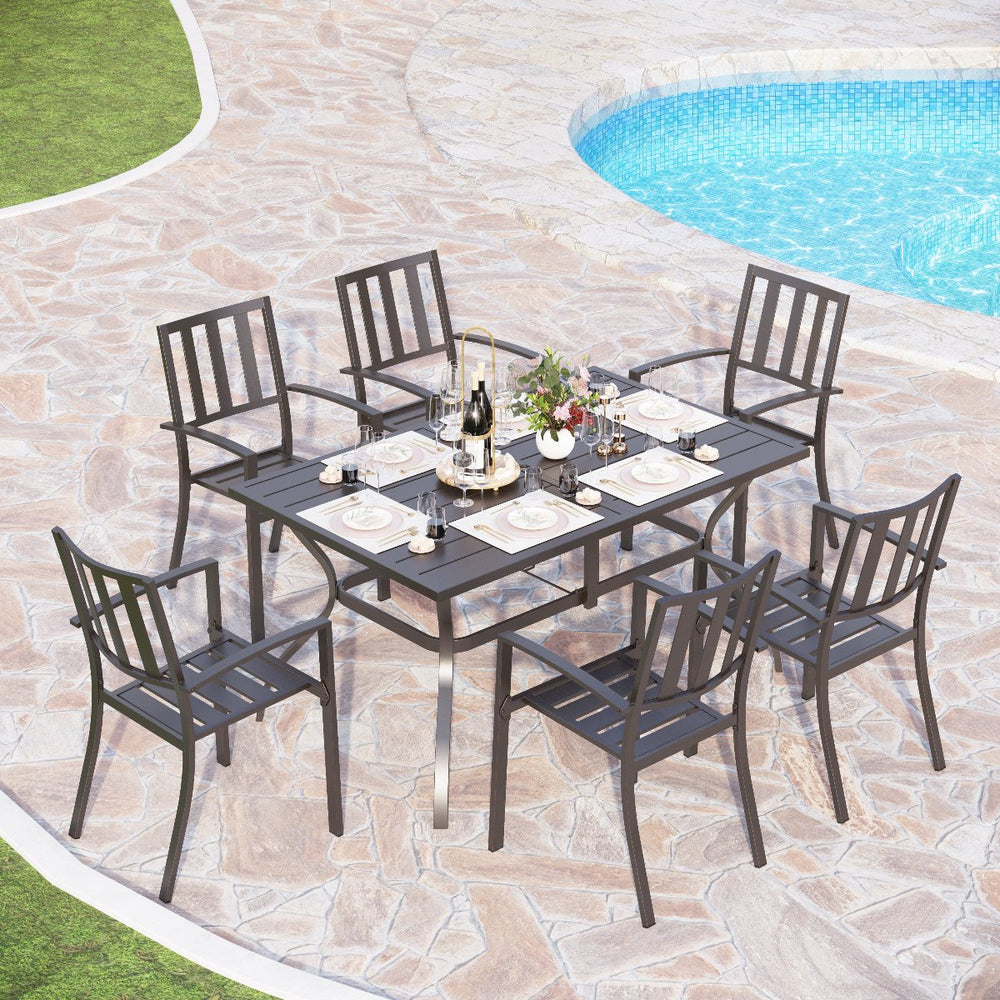 7-Piece Patio Dining Set with Stackable Chairs for Balcony, Porch PHI VILLA
