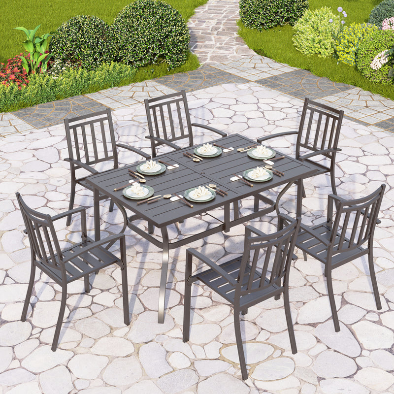 7-Piece Outdoor Patio Dining Set with 6 Stackable Chairs and Steel Rectangle Table PHI VILLA