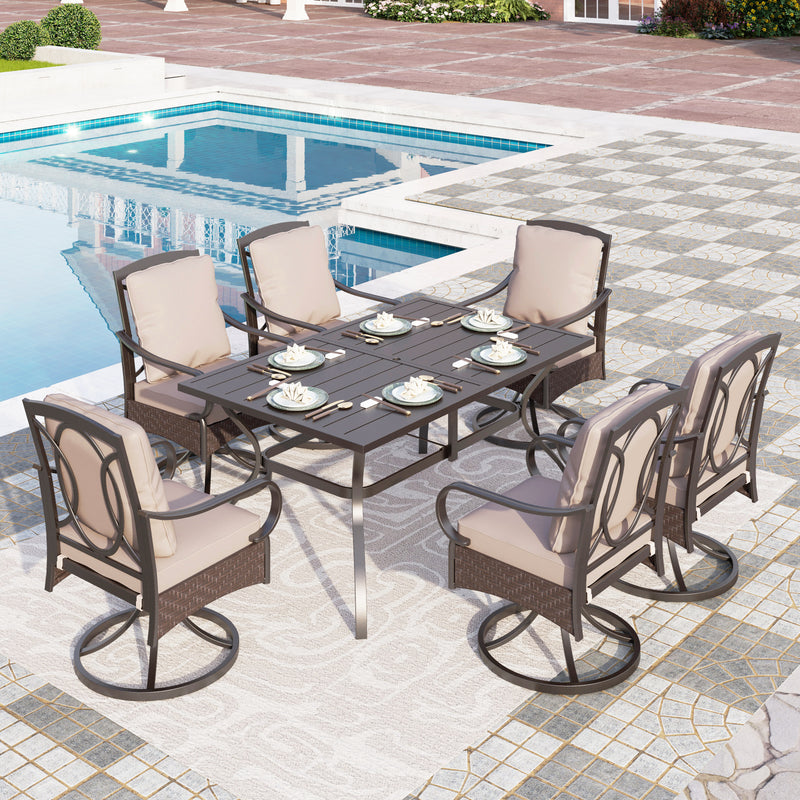 7-Piece Patio Dining Set With 6 Cushioned Chairs for Backyard PHI VILLA