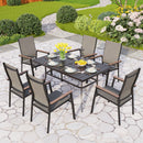 PHI VILLA 7-Piece Outdoor Dining Set with Rectangle Steel Table & 6 Textilene Dining Chairs