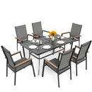 PHI VILLA 7-Piece Outdoor Dining Set with Rectangle Steel Table & 6 Textilene Dining Chairs