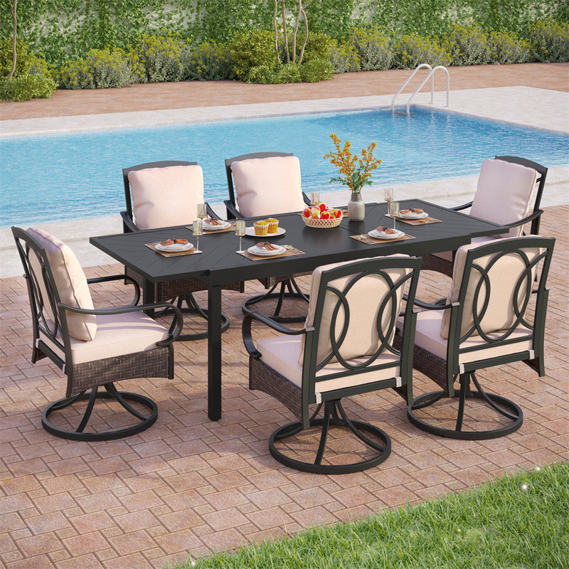 7/9-Piece Outdoor Dining Set With Extendable Table & Rattan Swivel Chairs PHI VILLA