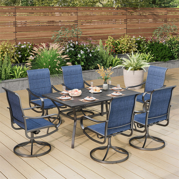 6-Seat Patio Dining Set with Upgraded Padded Textilene Chairs Blue