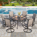 7-Pcs Outdoor Dining Set with Round Table and Textilene Swivel Chairs-Phi Villa