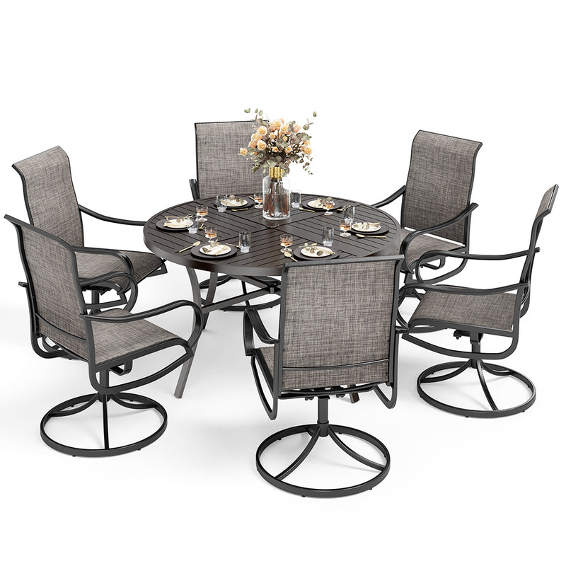 7-Pcs Outdoor Dining Set with Round Table and Textilene Swivel Chairs-Phi Villa