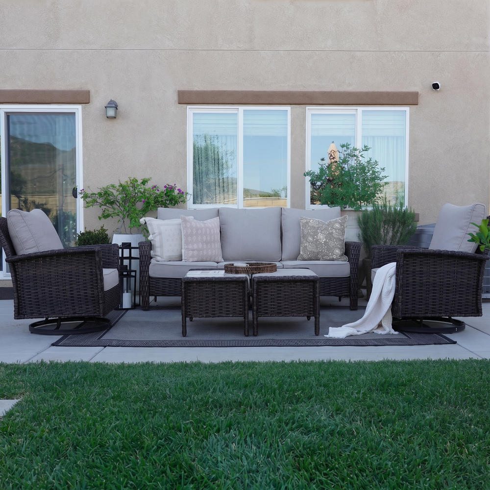 7-Seater Garden Vintage All-Weather Swivel Rattan Sofa Sets