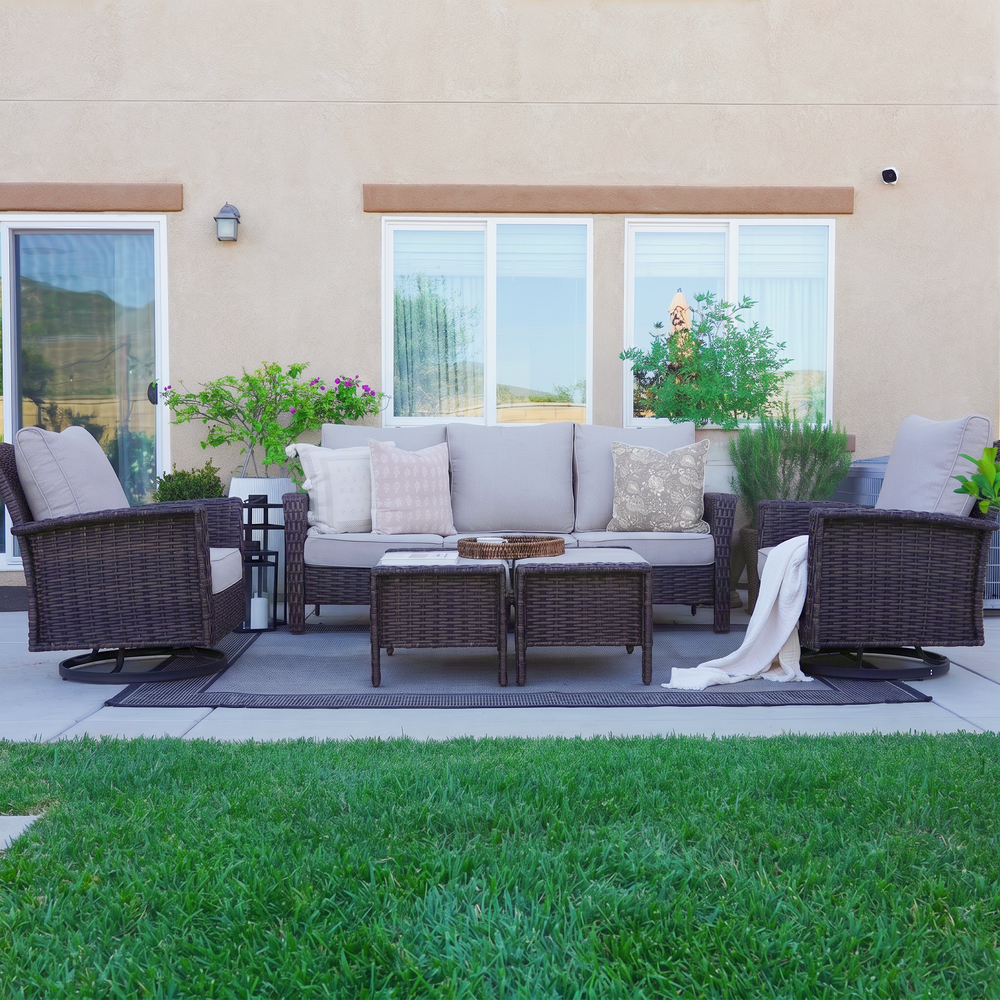7-Seater Garden Vintage All-Weather Swivel Rattan Sofa Sets