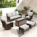 7-Seater Garden Vintage Swivel Rattan Sofa Sets with Fire Pit Table