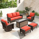7-Seater Garden Vintage Swivel Rattan Sofa Sets with Fire Pit Table