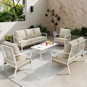 7-Seater Patio Metal All-White Sofa Set with Loveseat for Sale