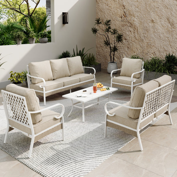 7-Seater Patio Metal All-White Sofa Set with Loveseat for Sale