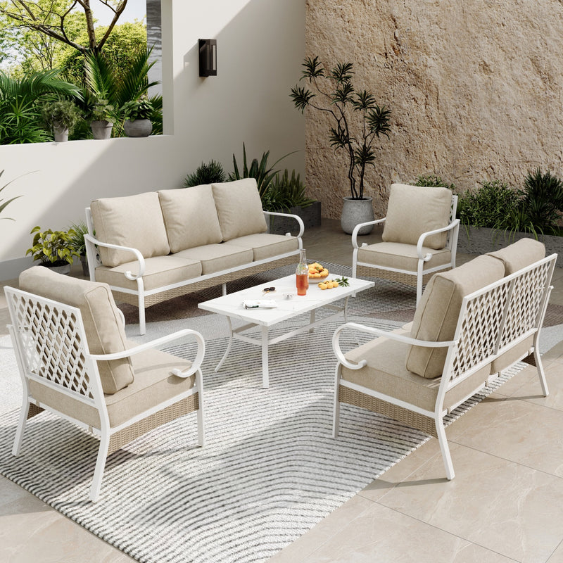 7-Seater Patio Metal All-White Sofa Set with Loveseat for Sale