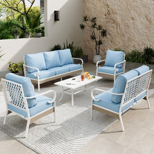 7-Seater Patio Metal All-White Sofa Set with Loveseat for Sale