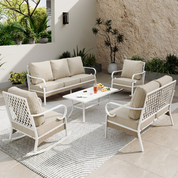 7-Seater Patio Metal All-White Sofa Set with Loveseat for Sale