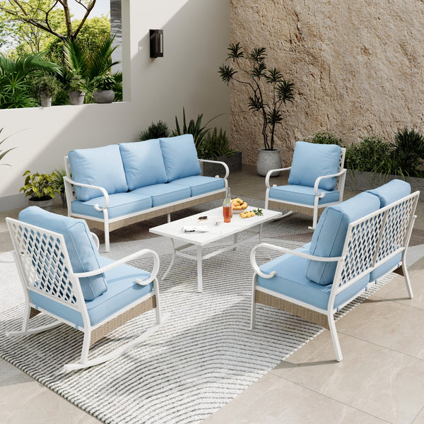 7-Seater Patio Metal All-White Sofa Set with Loveseat for Sale