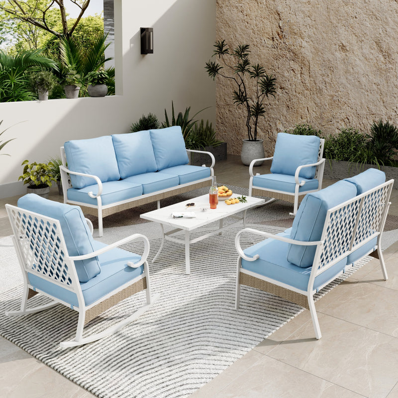 7-Seater Patio Metal All-White Sofa Set with Loveseat for Sale