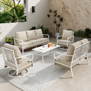 7-Seater Patio Metal All-White Sofa Set with Loveseat for Sale
