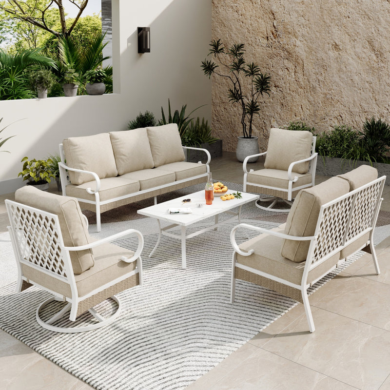 7-Seater Patio Metal All-White Sofa Set with Loveseat for Sale